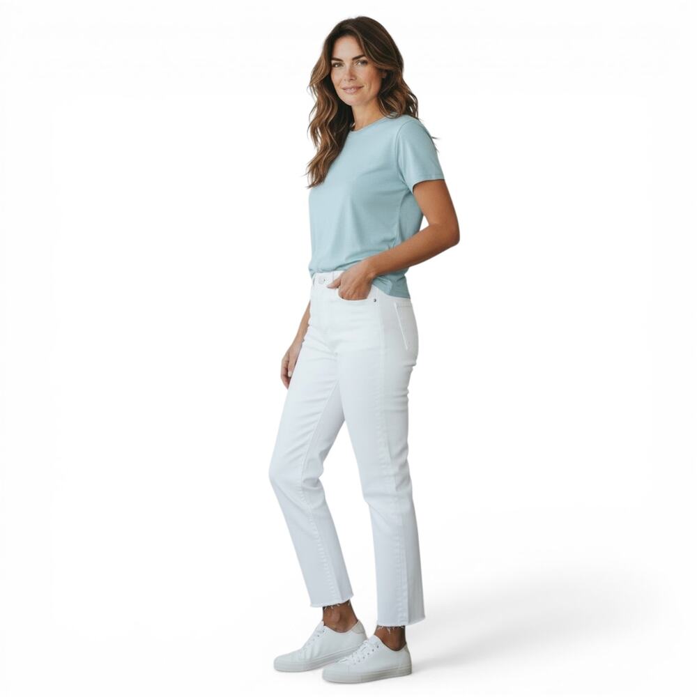 Denim Forum Aritzia Women's The Yoko High Rise Slim Ankle Fray Jeans 29 White